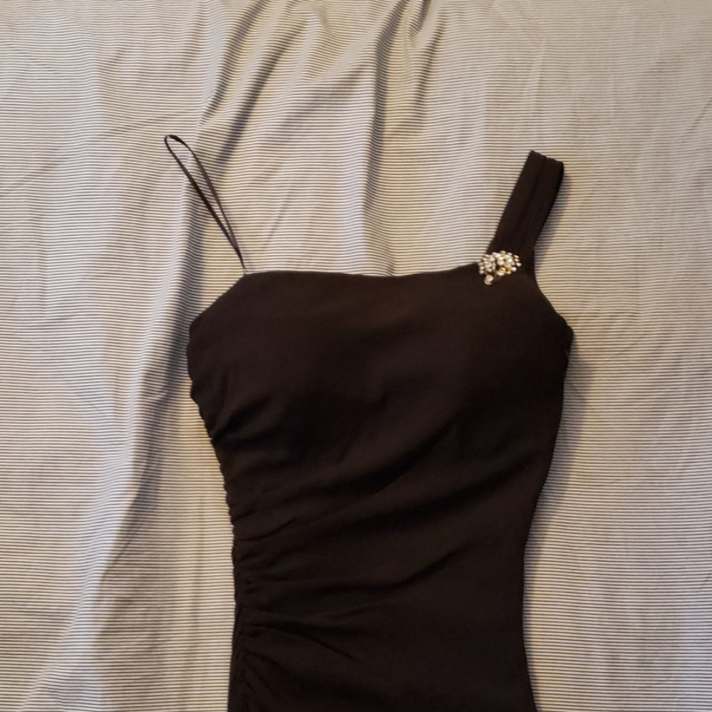 Signature by Sangria Black Long One Shoulder Dress